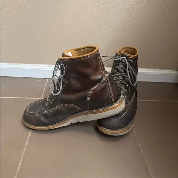 CARHARTT Men's Brown Leather Waterproof Moc Toe Wedge Work Boots Size 9 Outdoors - Picture 15 of 16